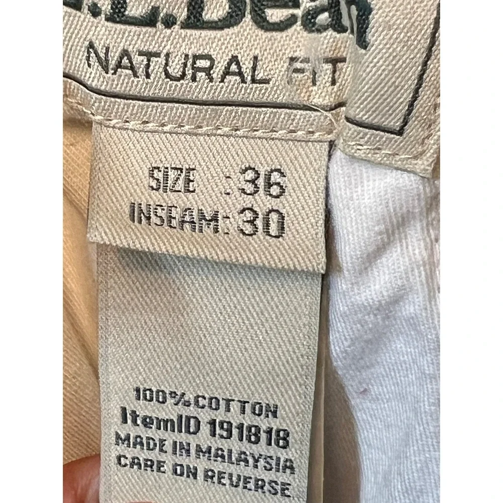 LL Bean Mens Cargo Pants Natural Fit 36x30 Khaki Tan Cotton Utility Trousers